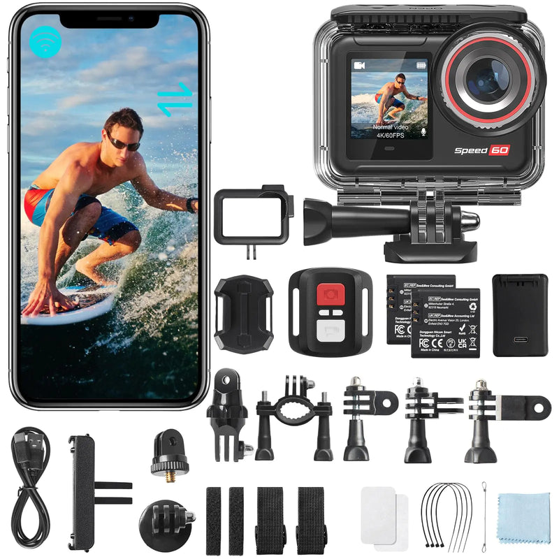 Hiicam Action Camera Speed 60 4K60FPS 48MP WiFi with 2.35
